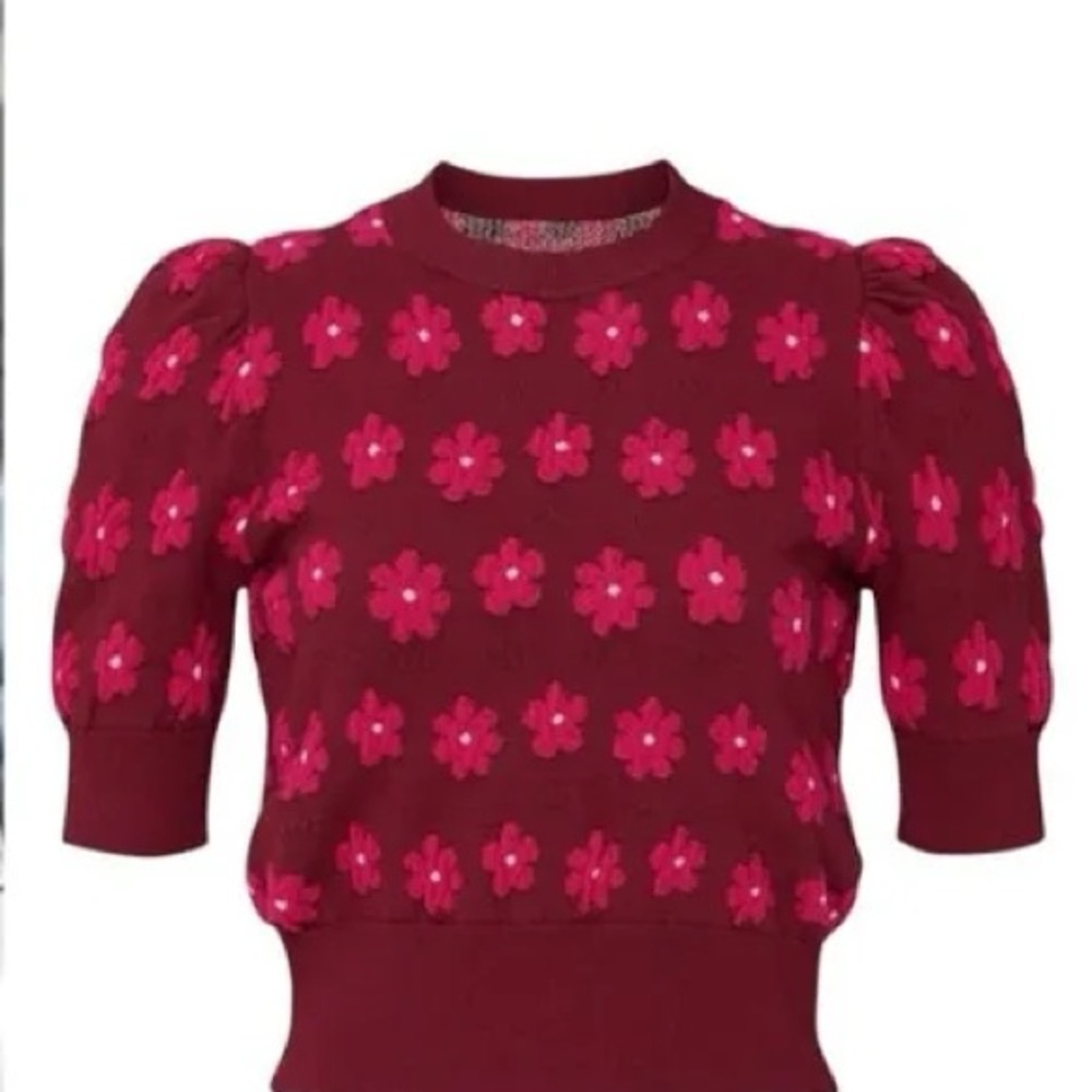 NWOT kate spade Burgundy Sweater with Hot Pink Floral Appliqués - Picture 4 of 13